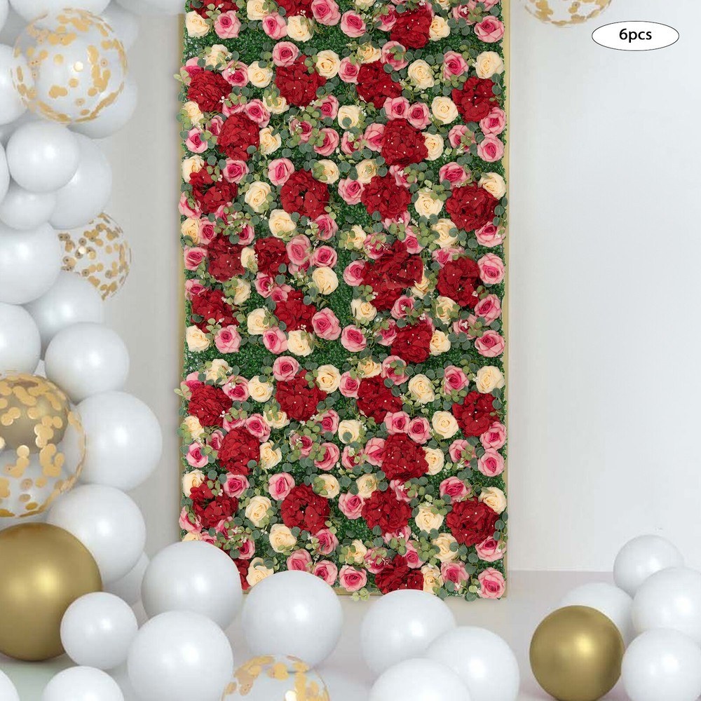 6Pcs Artificial Flower Wall Panel Backdrop Wedding Rose Hydrangea Flower Decor
