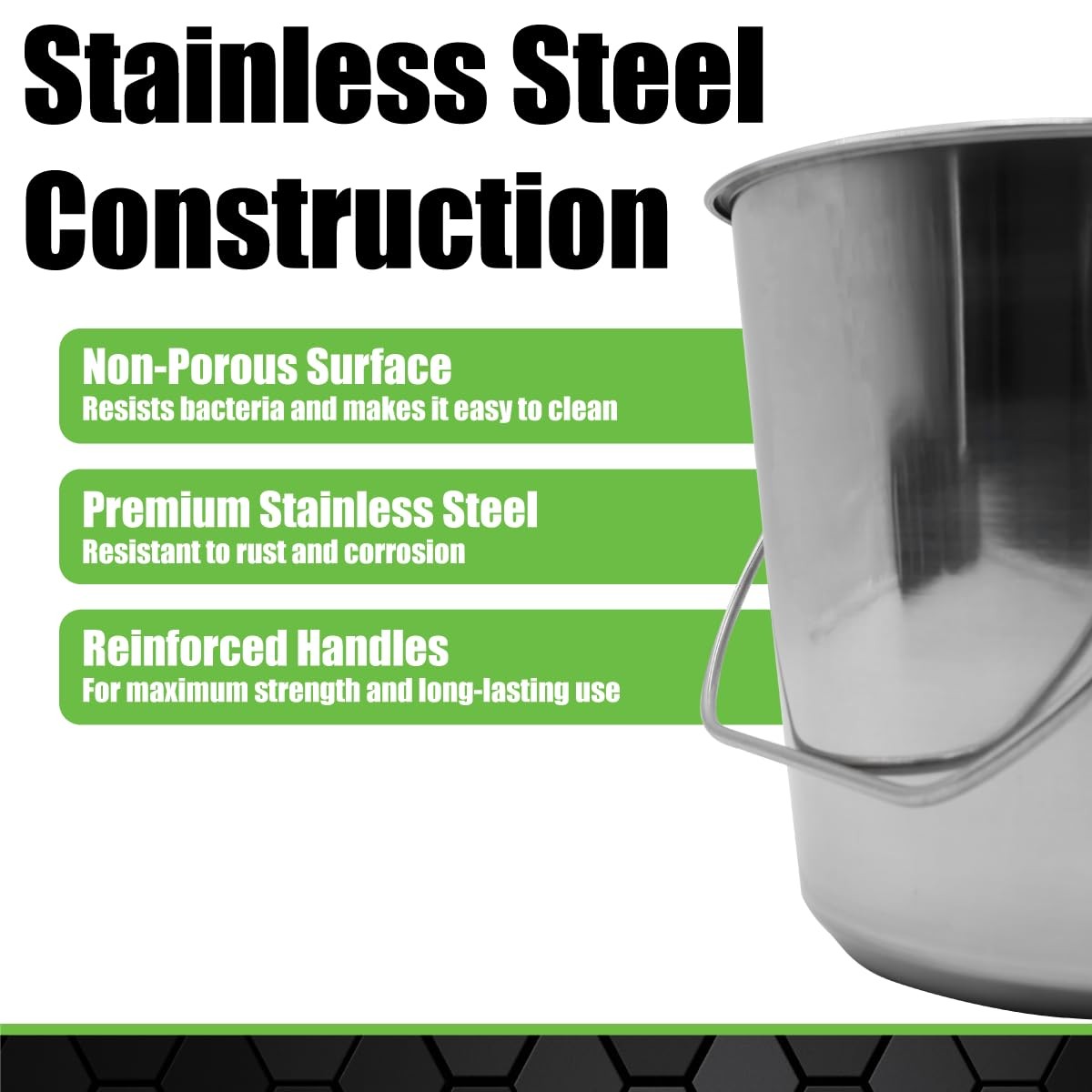 Grip Stainless Steel Bucket (1 Gallon) - Great for Pets, Cleaning, Food Prep ...