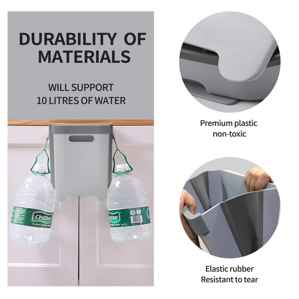 Hanging Collapsible Trash Can - 9L Wall Mounted Foldable Waste Bin for Gray