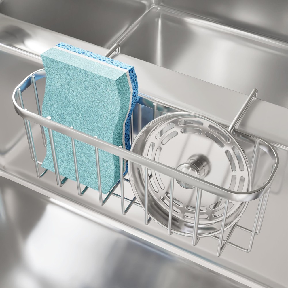 SWTYMIKI Sponge Holder for Kitchen Sink, Movable Sink Medium, Silver