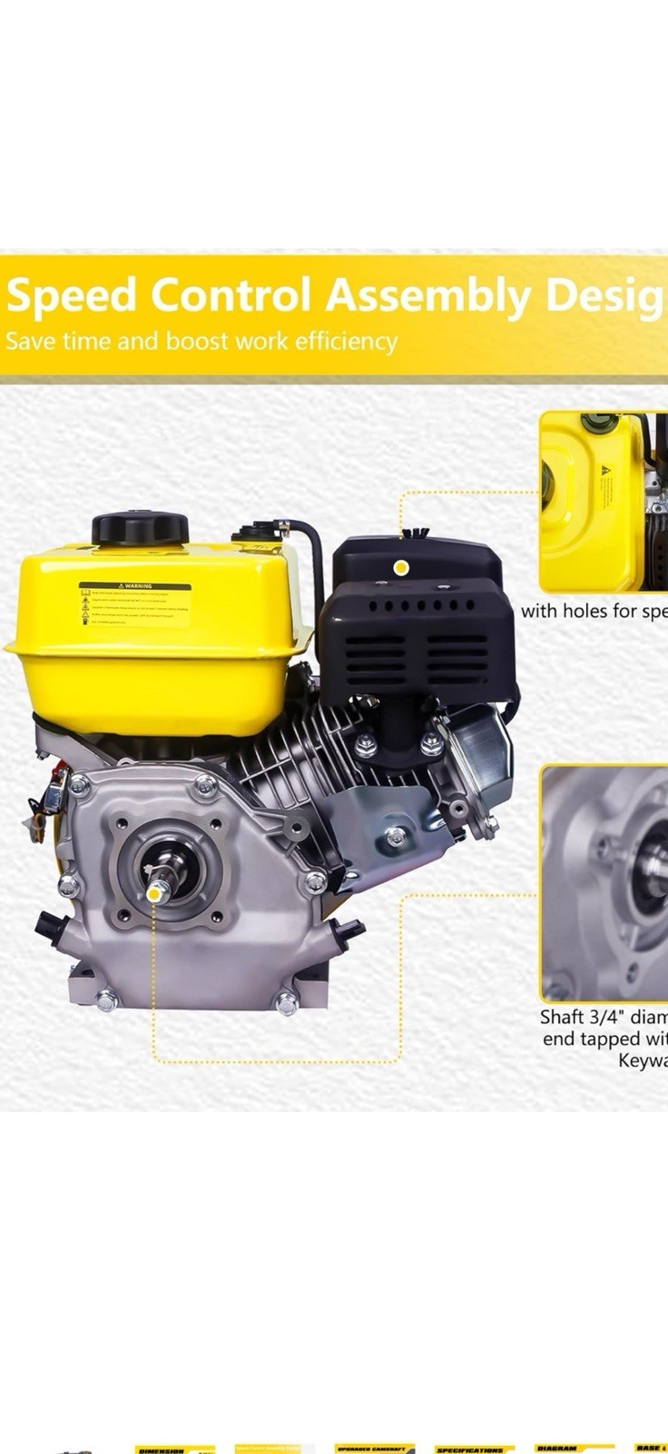 7HP 212cc Gas Engine Horizontal Shaft, 4 Stroke OHV Gas Motor, New, Aceup Energy