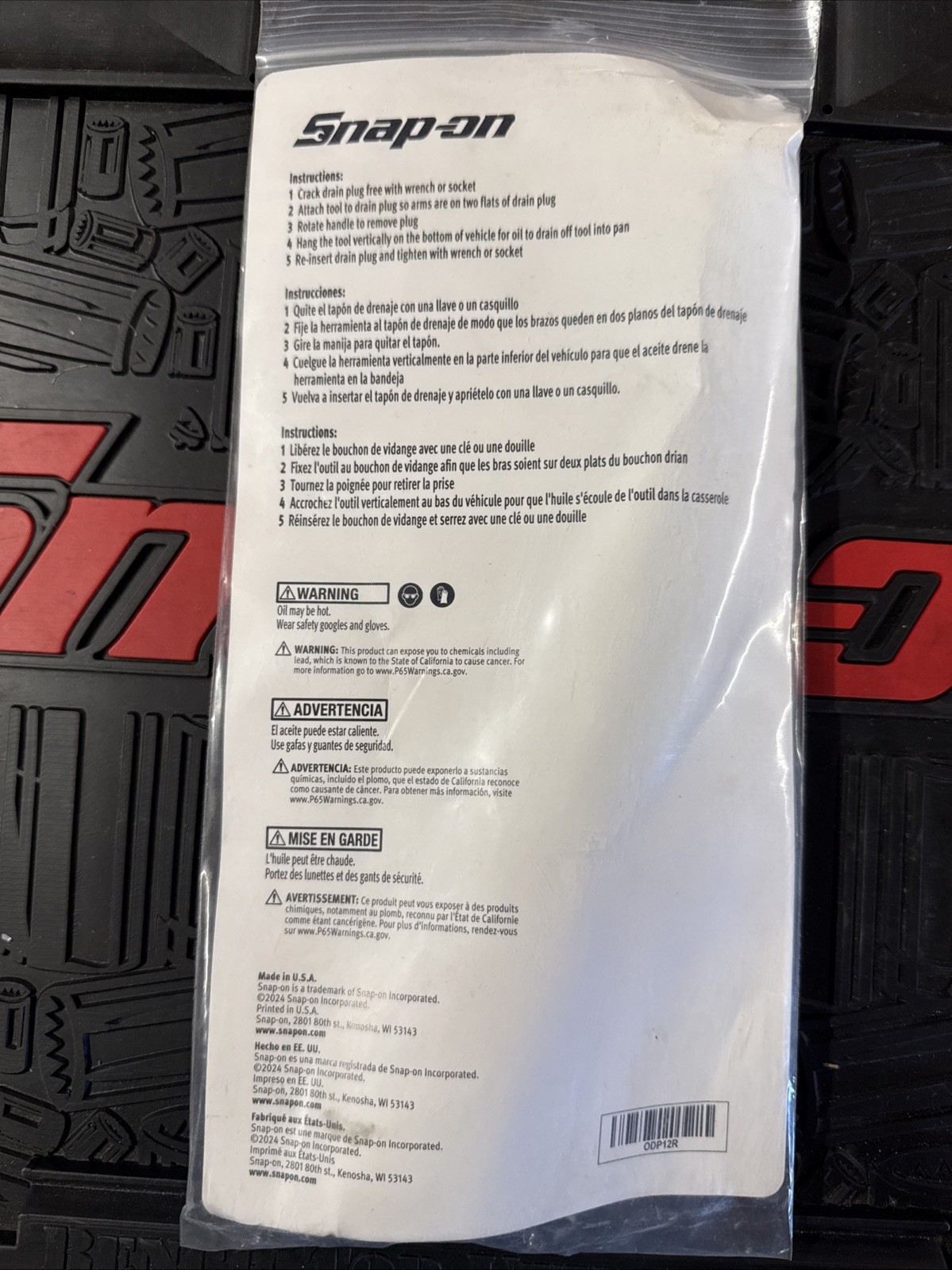 NEW Snap-on ODP12R RED Soft Grip Magnetic Oil Drain Plug Remover