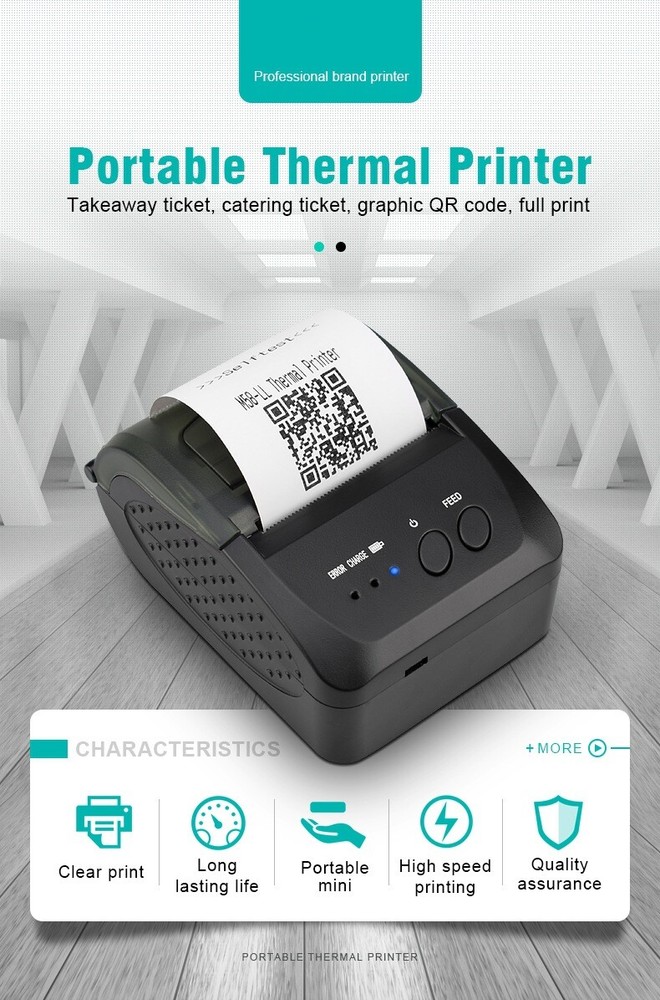 58mm Mini Portable Bluetooth Thermal Printer USB for Win Android iOS Printing