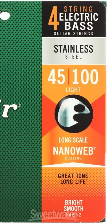 Elixir Strings 14652 Nanoweb Electric Bass Guitar Strings - .045-.100 Light Long