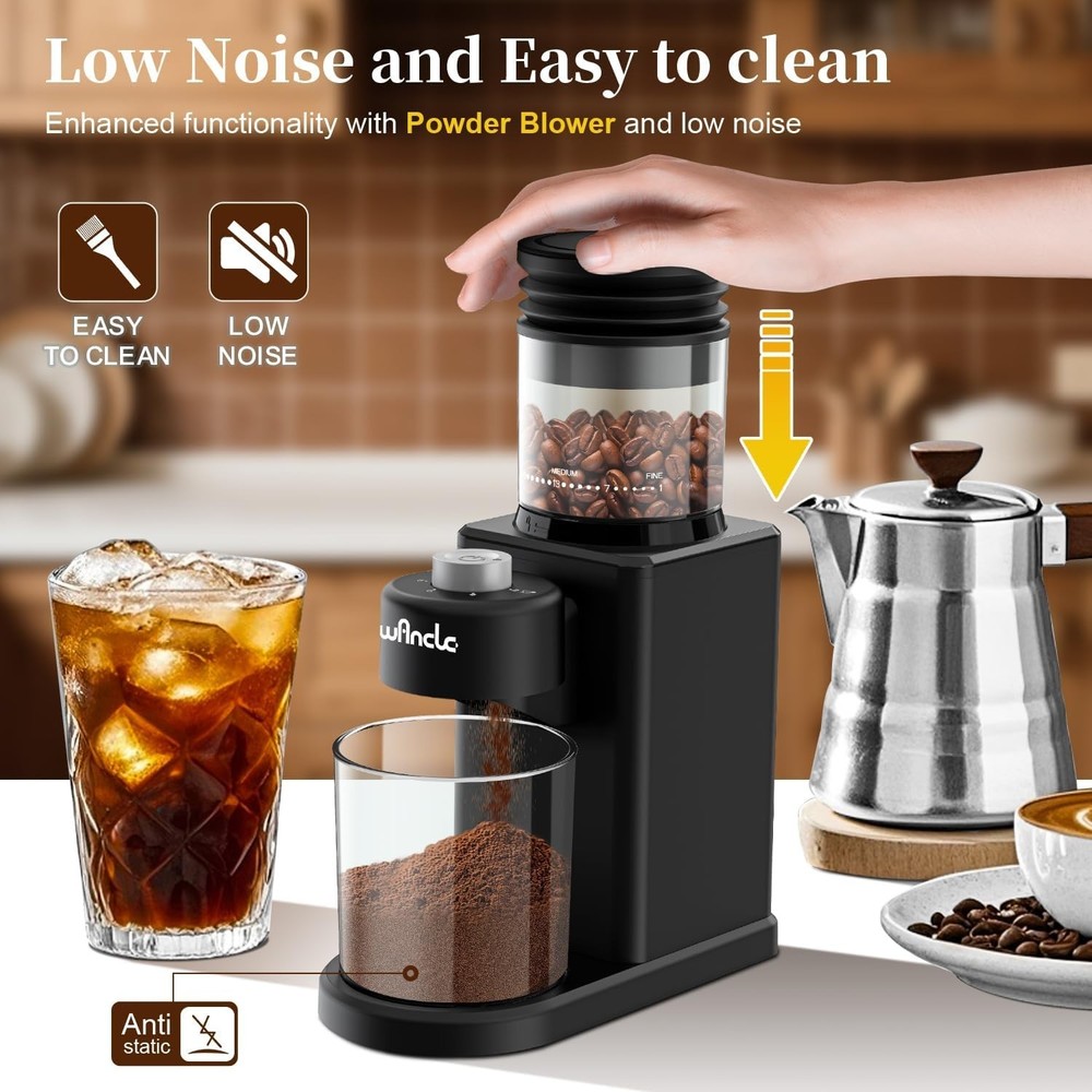 Conical Burr Coffee Grinder Electric - 200W Compact Automatic Coffee Bean Grinde