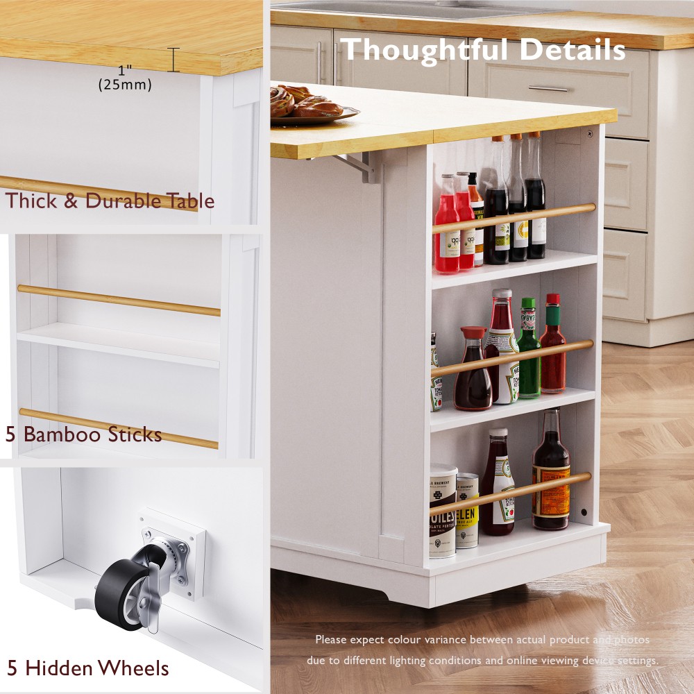 Kitchen Island with Drop Leaf 5 Open Side Racks