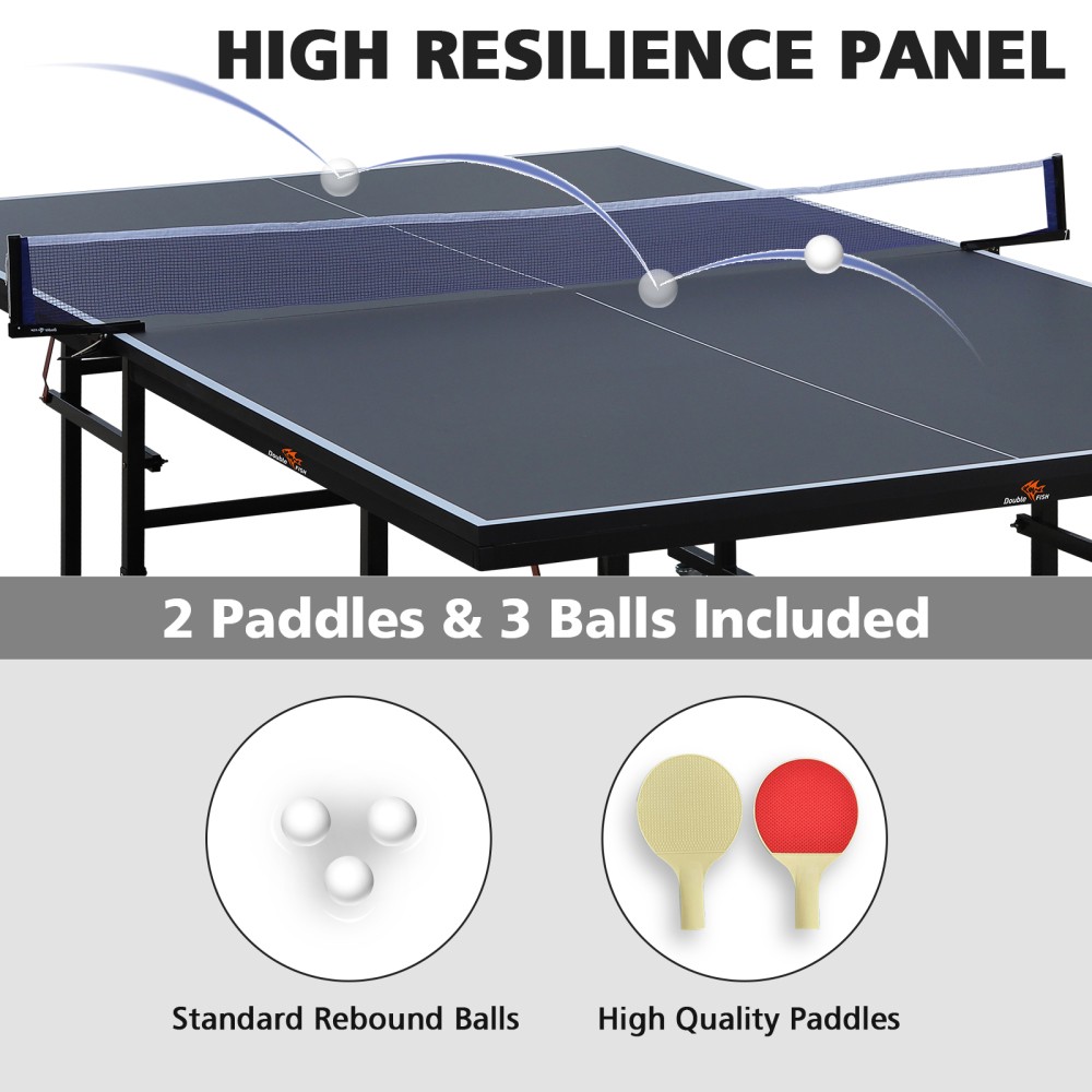 9 Ft Mid Size Table Tennis Table Set,Foldable Ping Pong Table,Single Player Game