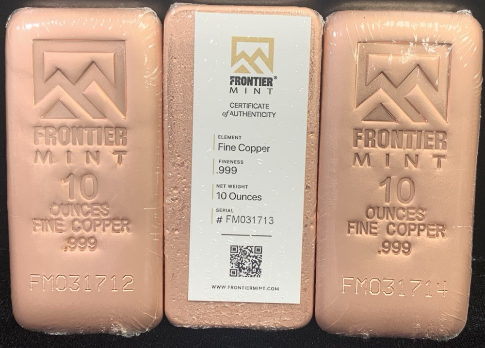 FRONTIER (3X PACK) 10OZ COPPER BARS - SEALED W/ COA