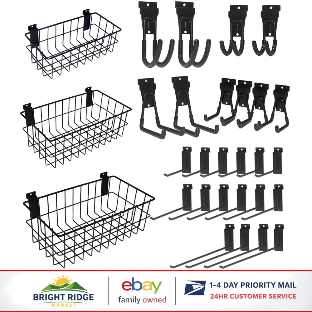 Multi-Functional Slatwall Kit with Baskets and Hooks for Easy Organization