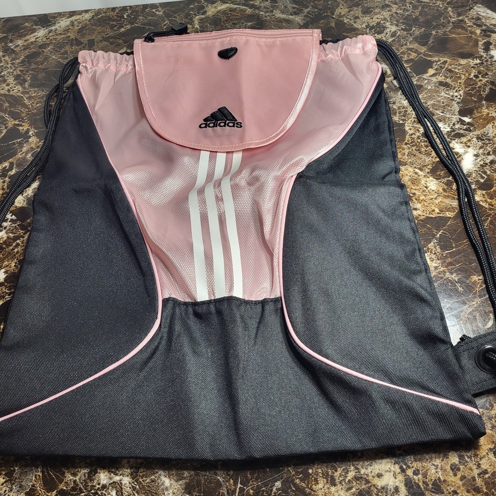 adidas Pink Black White Drawstring Gym Bag Polyester Drawstring Closure