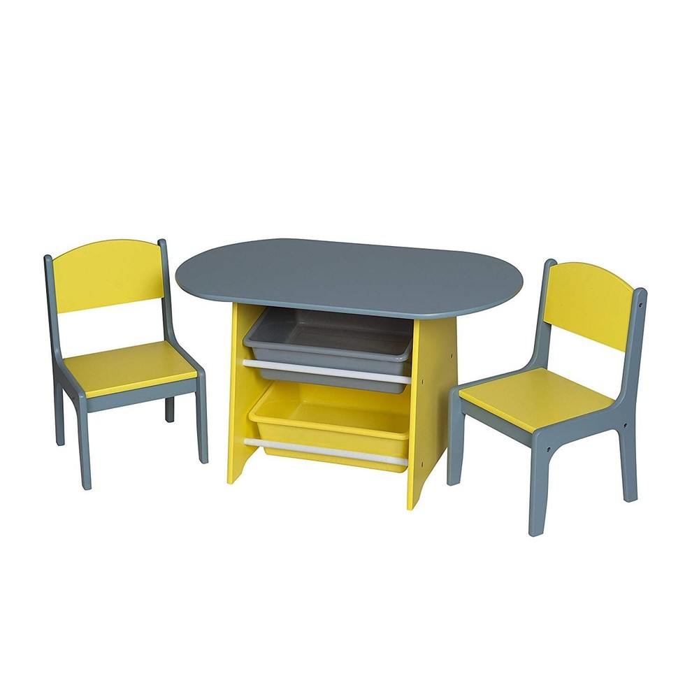 Gift Mark Oval Table and 2 Chair Set with Two Storage Bins Grey/Green