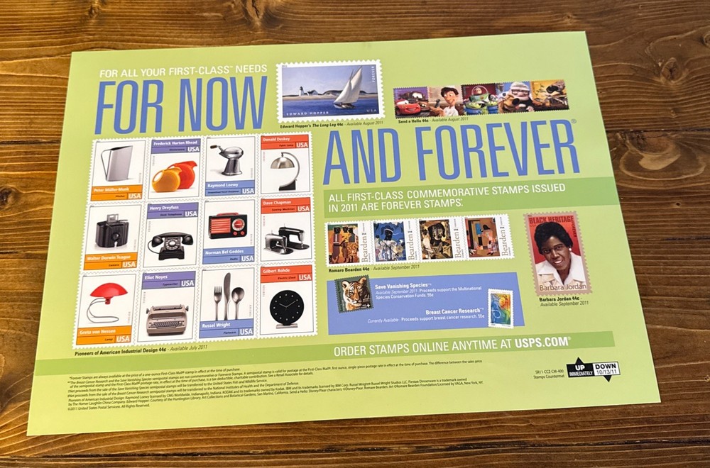 Vintage USPS POSTAGE STAMP Advertising Poster 16.5 X 14  2011 Stamps Cars, Toy S