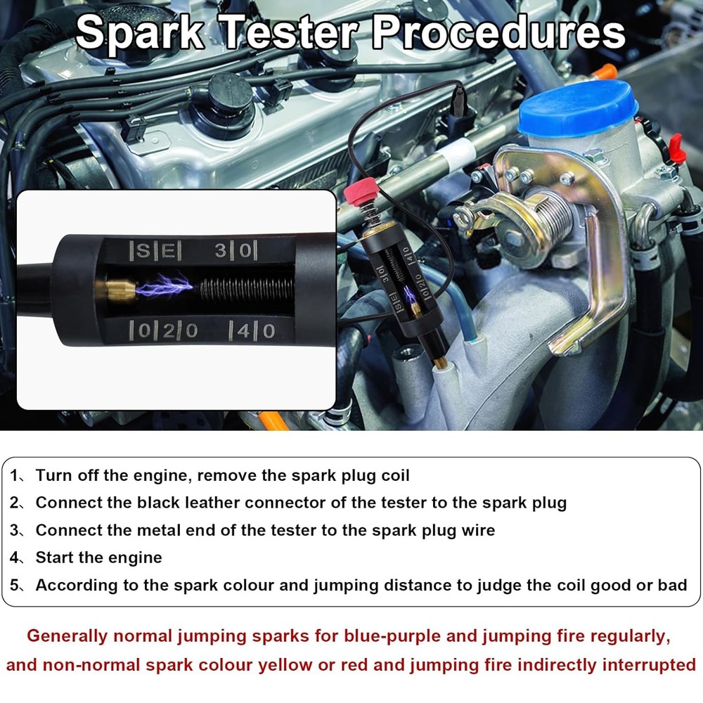 Spark Plug Tester, Adjustable Ignition Coil Tester System, Coil Pack Tester, Spa
