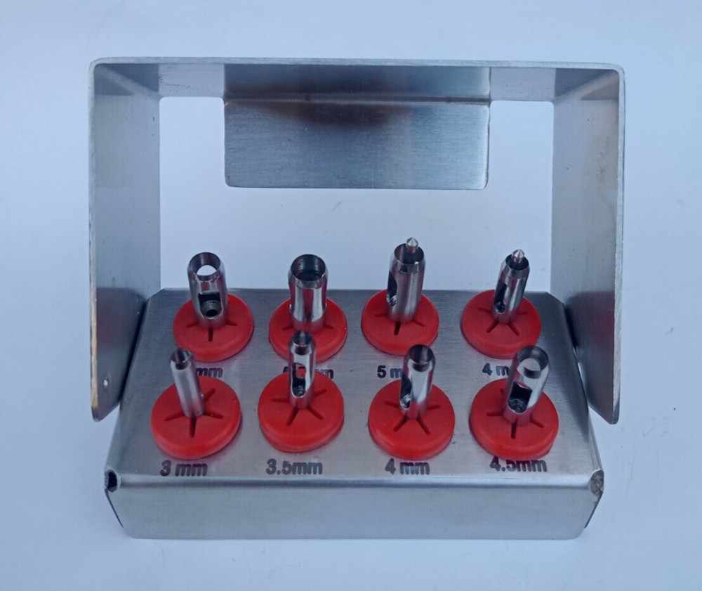 Tissue Punch Drill Kit 8Pcs with Bur Stand – Dental Lab Tools CE