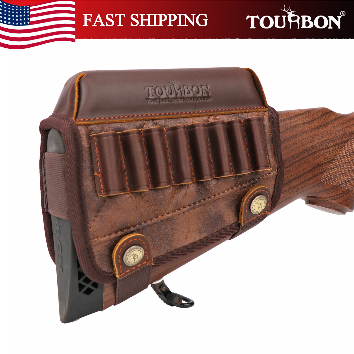 TOURBON PU Leather Rifle Buttstock Cover Padded Cheek Riser Rest Ammo Holder US