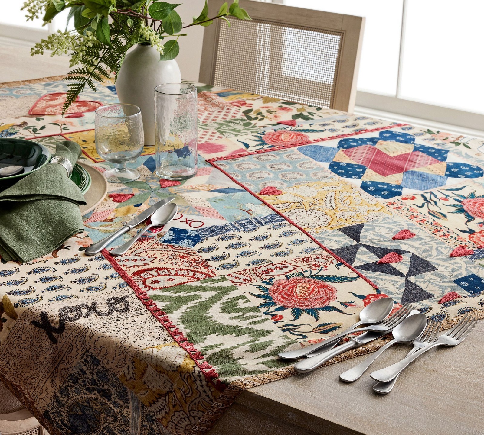 Pottery Barn Elise Love Embroidered Cotton Table Throw NEW