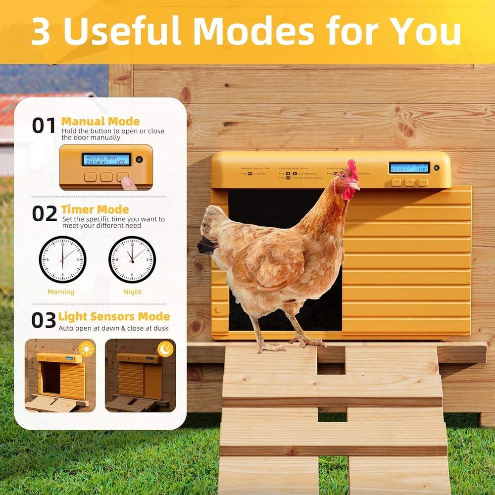 Timebal Automatic Chicken Coop Door Battery-Powered with Timer & Light Sensor