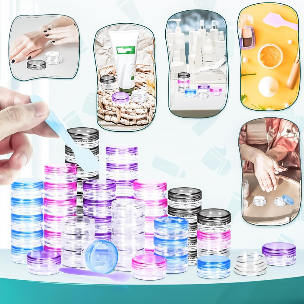 100 Pcs 3G Empty Plastic Containers with Lids,Tiny Makeup Sample Containers S...