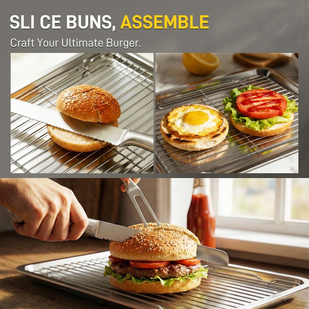 Serrated Bread and Fork with Baking Cooling Rack for Bread, Meat, Brisket Cutter