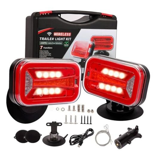Wireless Trailer Lights Kit Magnetic – Rechargeable LED Tail Light, 90°