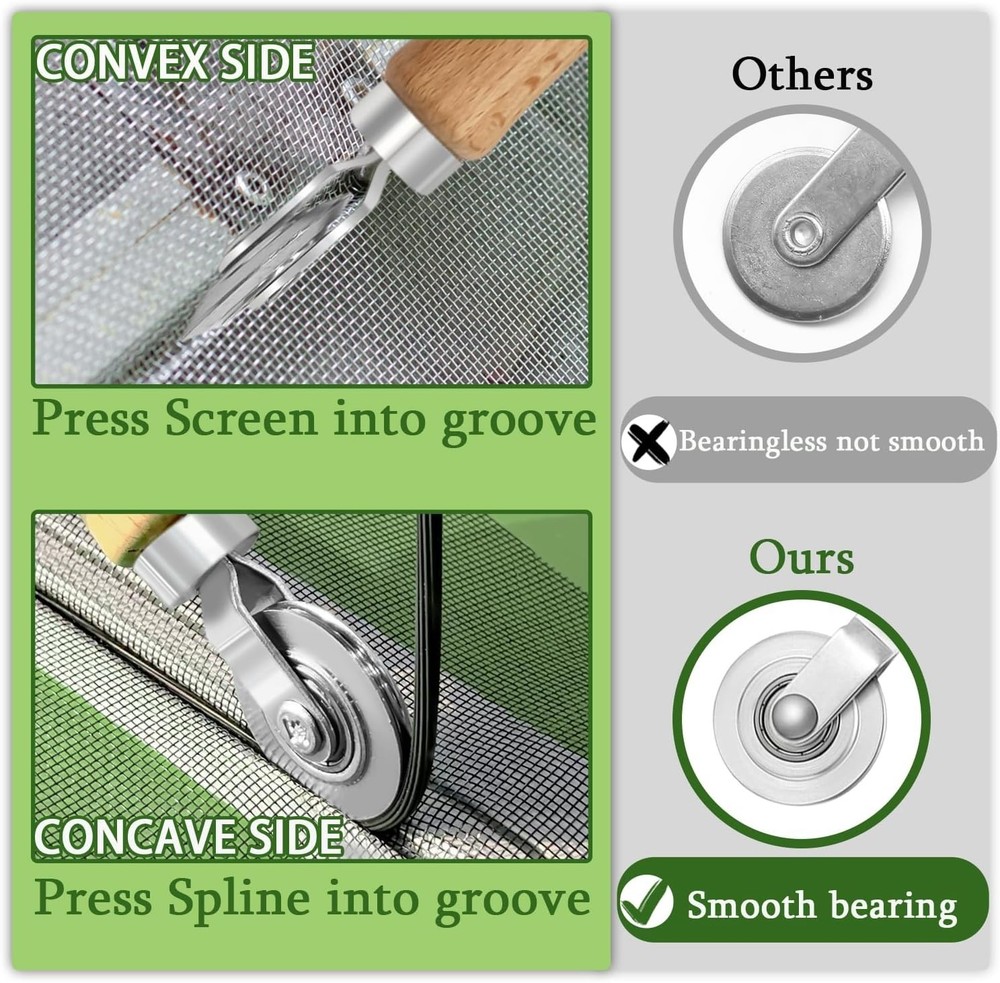 Screen Repair Kit/Tool, Screen Roller Tool, Steel Roller with Bear, 32 ft Spl...