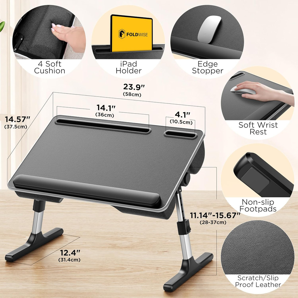 2-In-1 Lap & Bed Desk with Soft Cushions - Adjustable Height & Angle, Foldable L