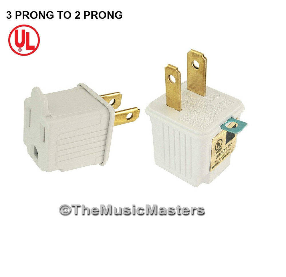 (4) White GROUNDING ADAPTERS Electrical Wall Plug 3 Prong Socket 2 Prong Plug