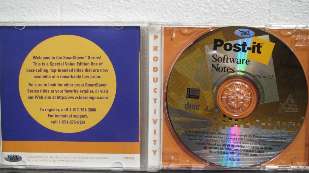 Post-it Software Notes Version 1.5 For Windows 3.1/95/98, (PC, 1999)