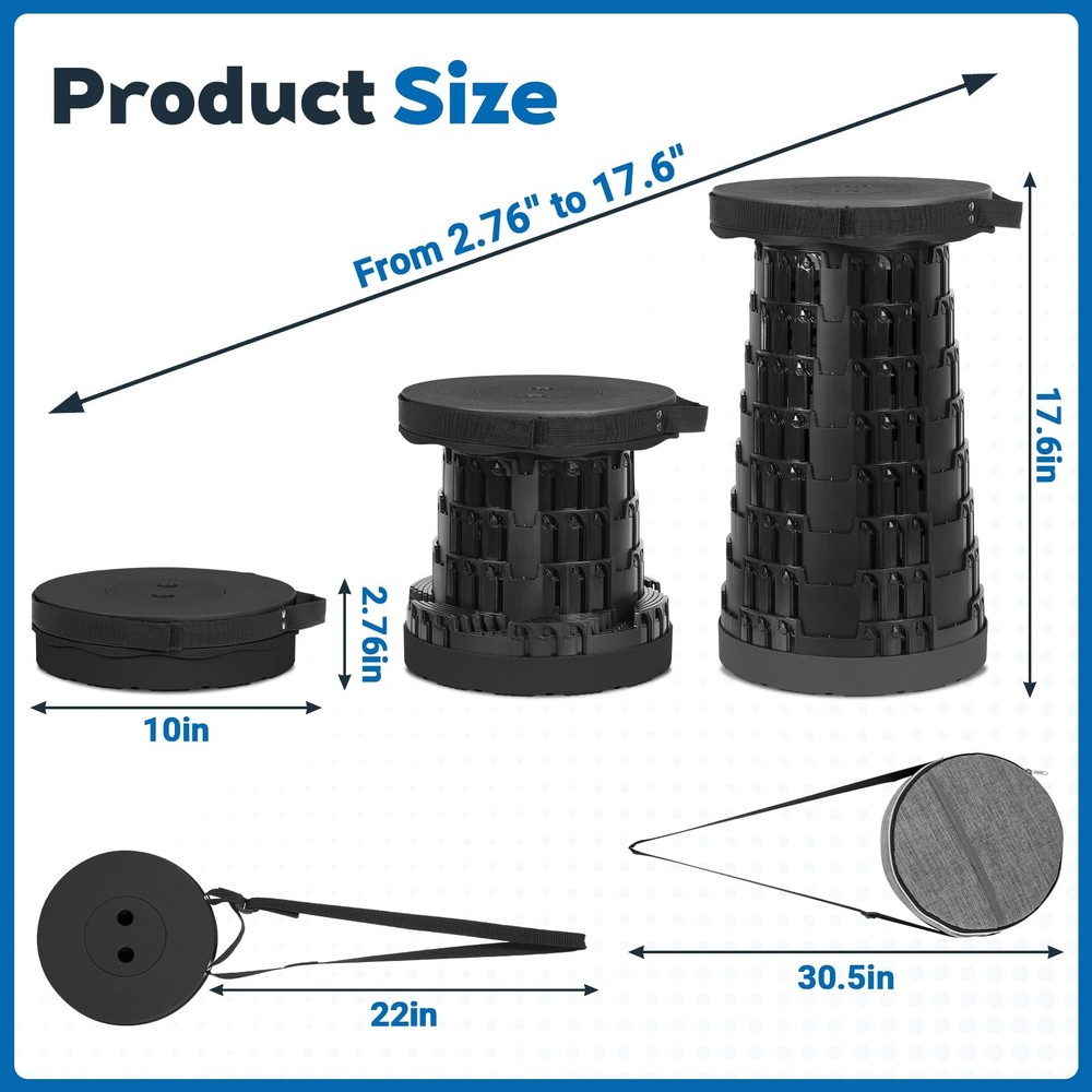 Upgraded Collapsible Stool with Load Capacity 600lbs, Stable Folding Stool wi...