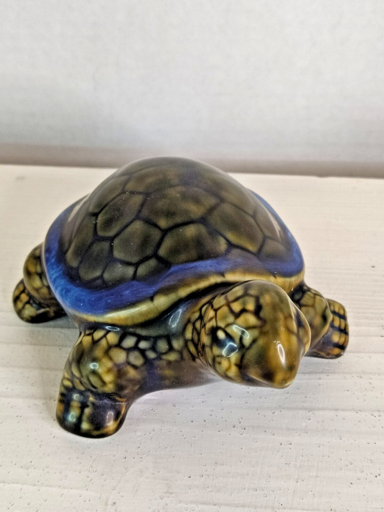 Ceramic Turtle Tortoise Green Blue Edge Shell Condition Issue Glaze Spot