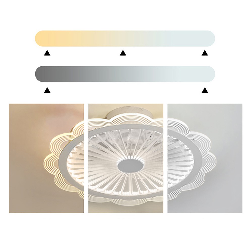 Flush Mount Ceiling Fan Light Dimmable LED Chandelier Fan W/ Remote Control