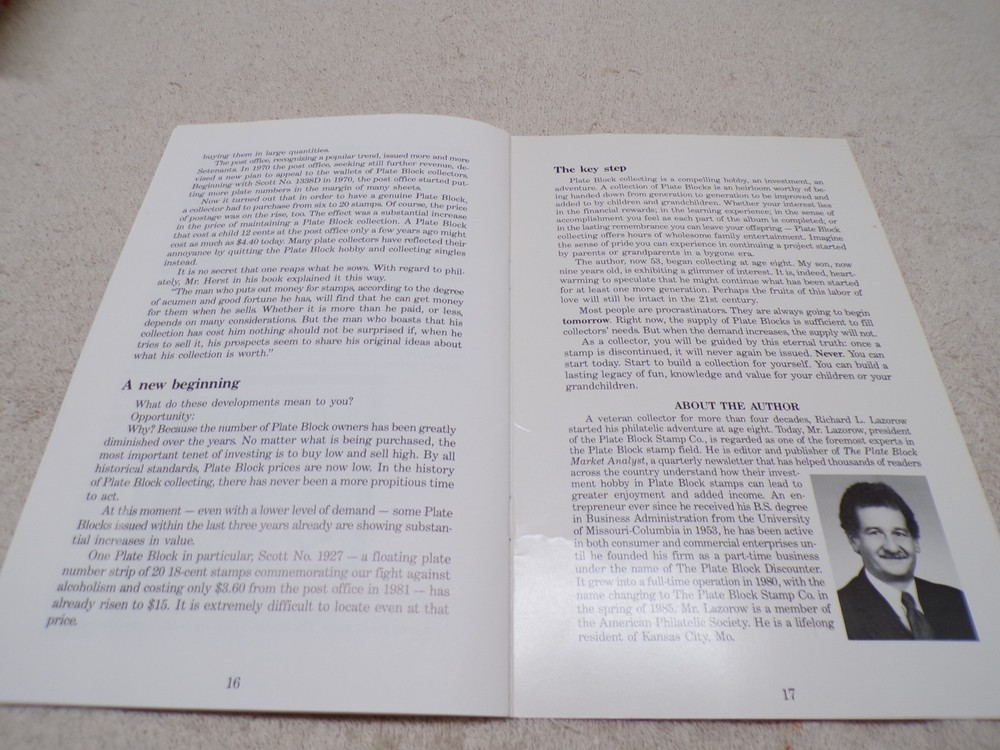 "PLATE BLOCKS: THE STAMP COLLECTOR'S EDGE" RICHARD L. LAZOROW RESOURCE BOOK