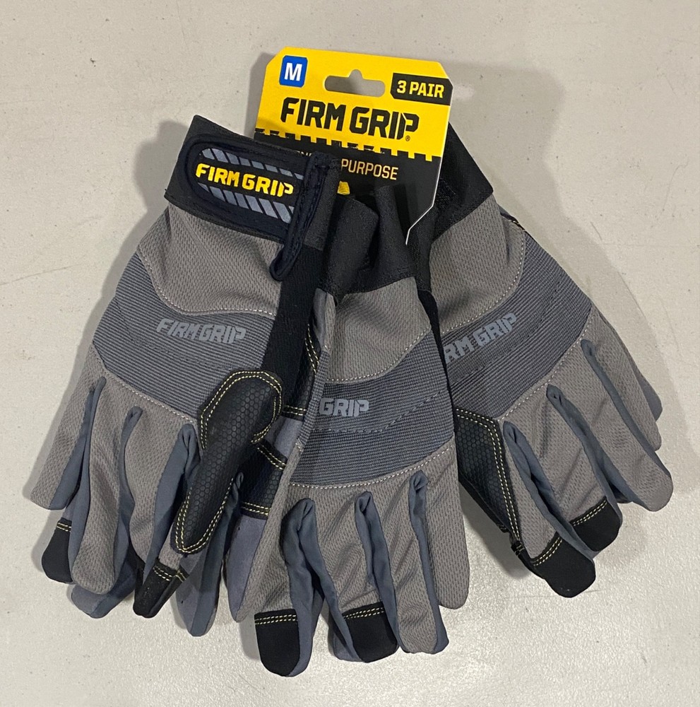 Firm Grip General Purpose Work Gloves - MEDIUM (3-Pack) Touch Screen Compatible