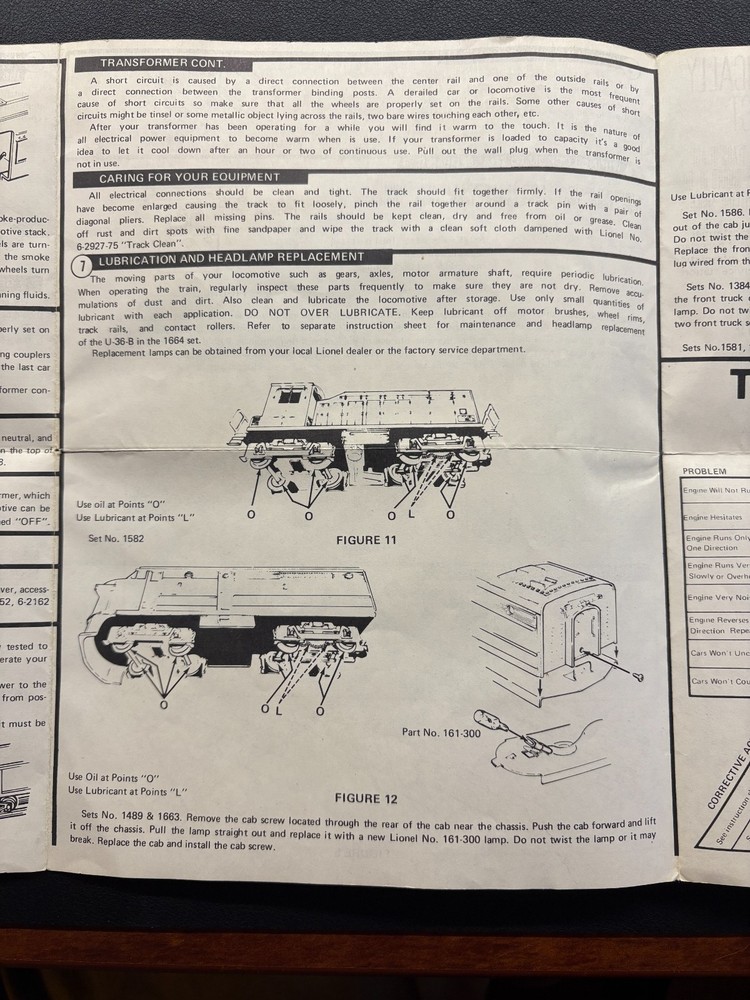 Lionel Train Operating Directions/Instructions for Various Vintage Sets