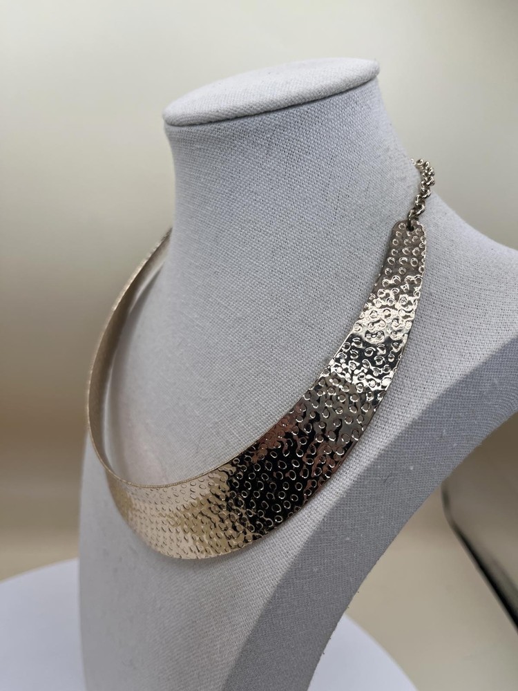 Hammered Gold Tone Collar Necklace