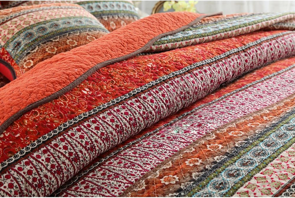 Striped Classical Cotton 3-Piece Patchwork Bedspread Quilt Sets, Queen Size