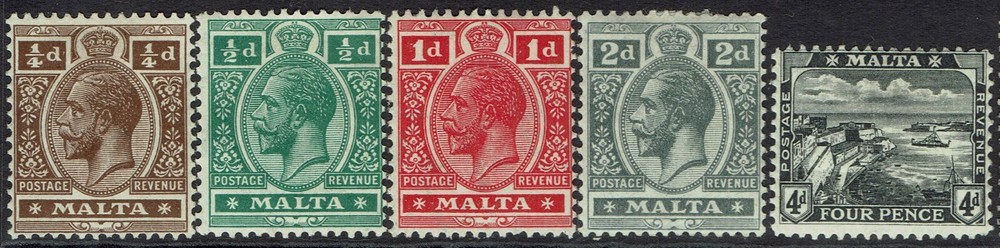 MALTA 1914 KGV HARBOUR RANGE TO 4D WMK MULTI CROWN CA
