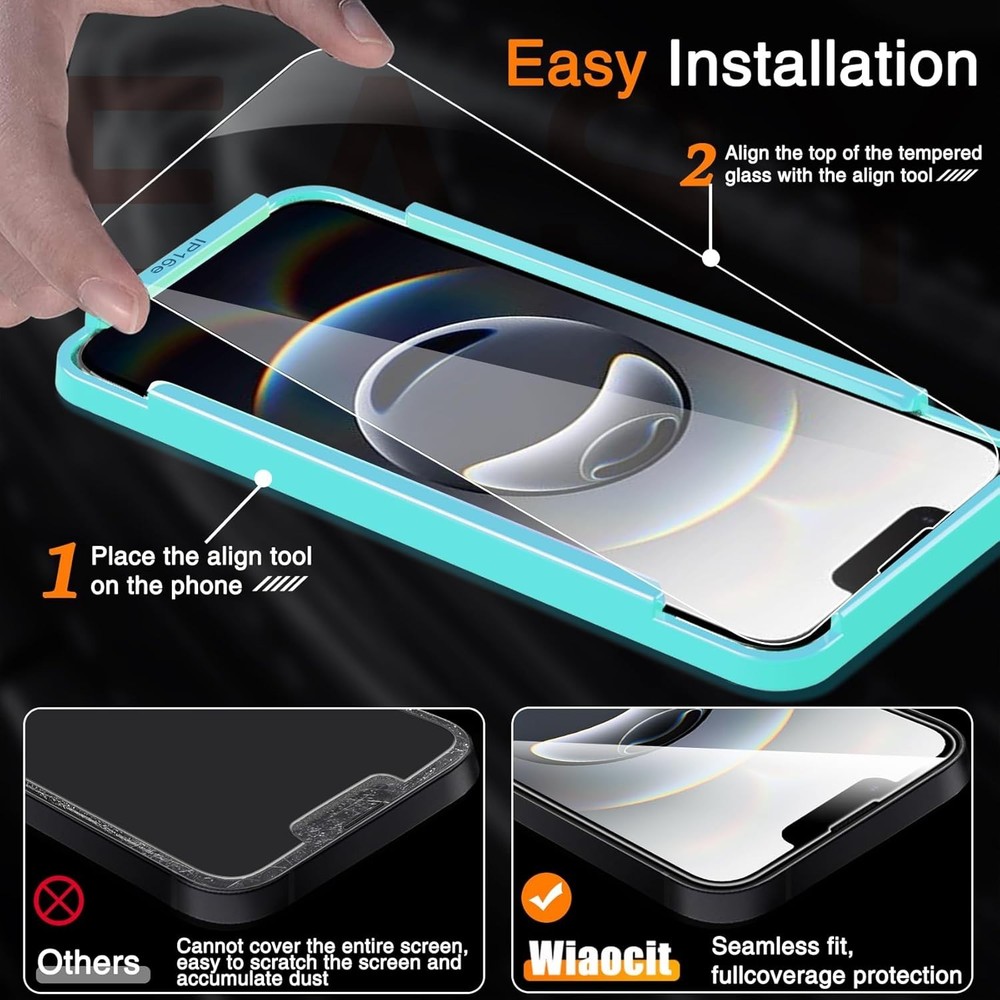 Wiaocit 3 Pack Tempered Glass Screen Protector for iPhone 16e with 3 Pack Camera