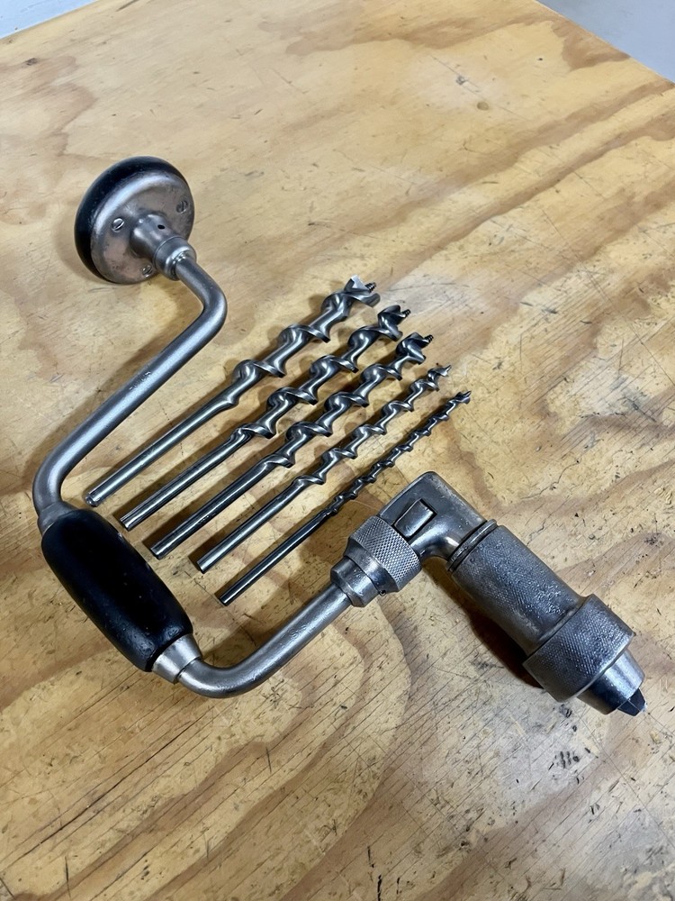 Vintage PS&W Samson Bit Brace Pro Grade Hand Drill & Bits Universal Chuck & Jaws