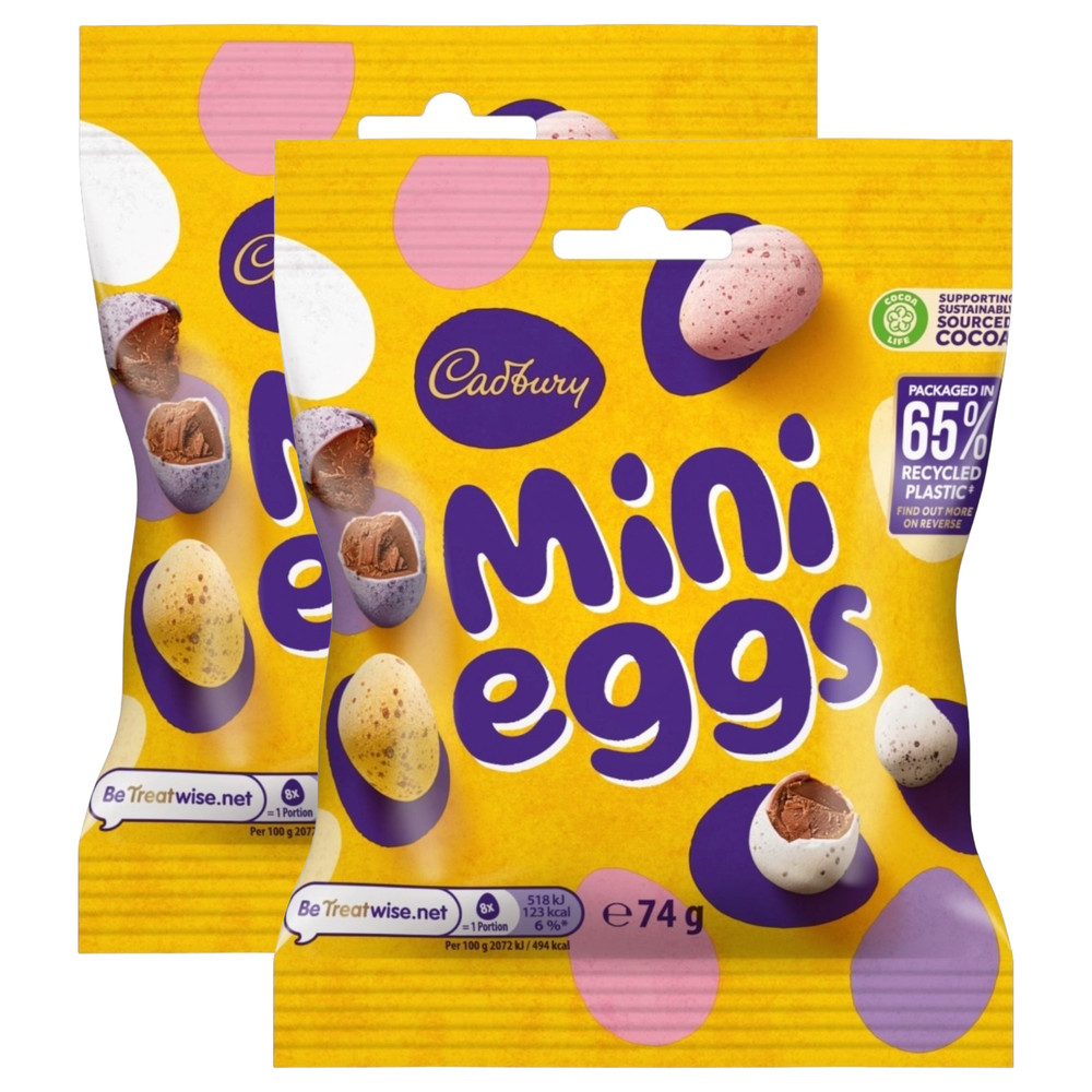 Cadbury Milk Chocolate Mini Eggs Solid Chocolate Eggs Bag 74g, Crisp Sugar Shell
