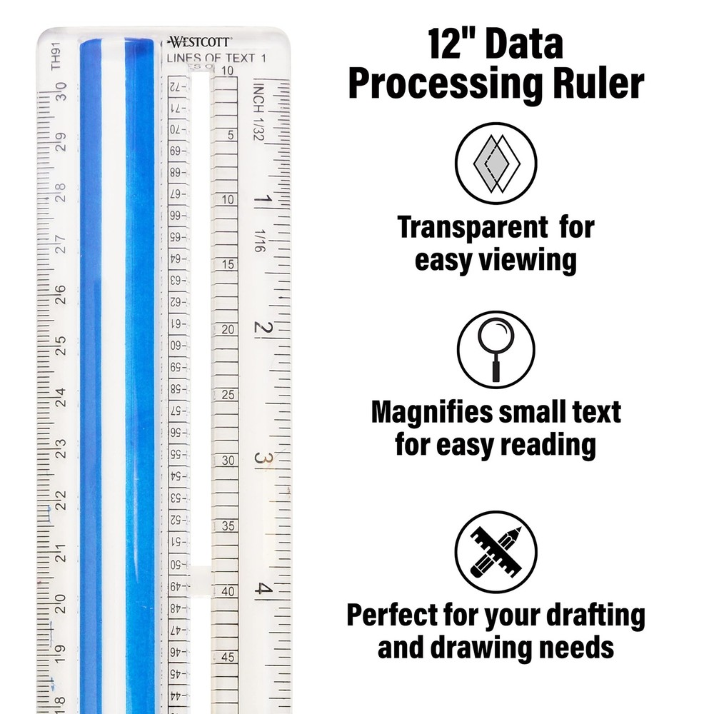 Data Processing Magnifying Ruler, 2X Magnification, 1/16-Inch & Tenths Scales...