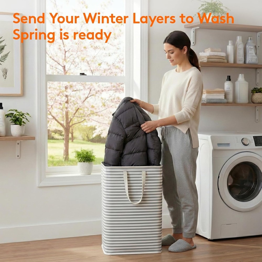Lifewit two-pack laundry baskets, foldable, with reinforced handles, grey.