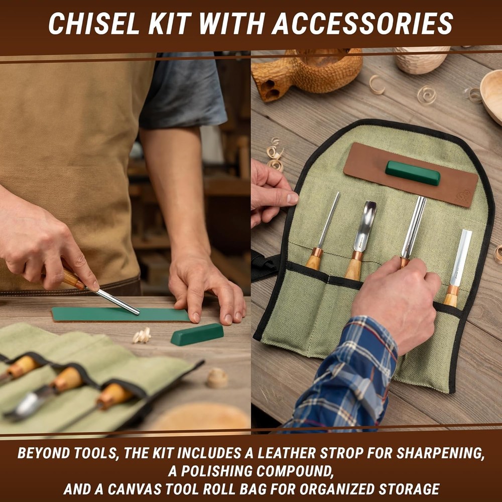 BeaverCraft Wood Carving Gouges Chisels Kit SC01 - Spoon Chisel Set
