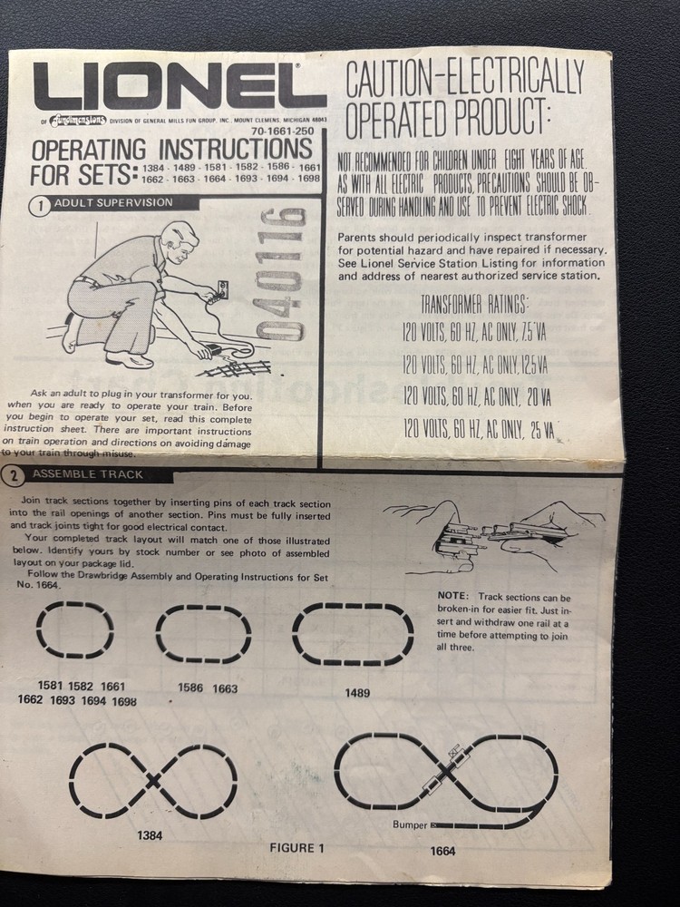 Lionel Train Operating Directions/Instructions for Various Vintage Sets
