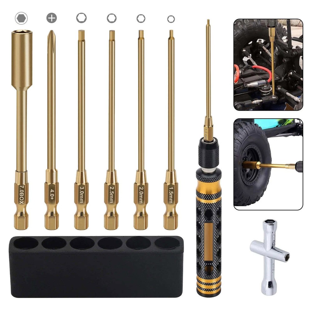 RC Vehicle Screwdriver Set with Holder for Hex Bits Nut Driver and Cross Tip