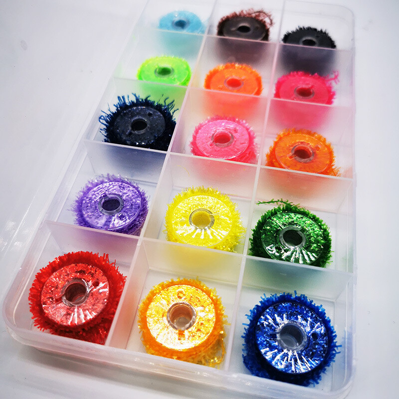 15pcs Fly Tying Material Crystal Flash Tinsel Chenille Line Thread Cactus Yarn
