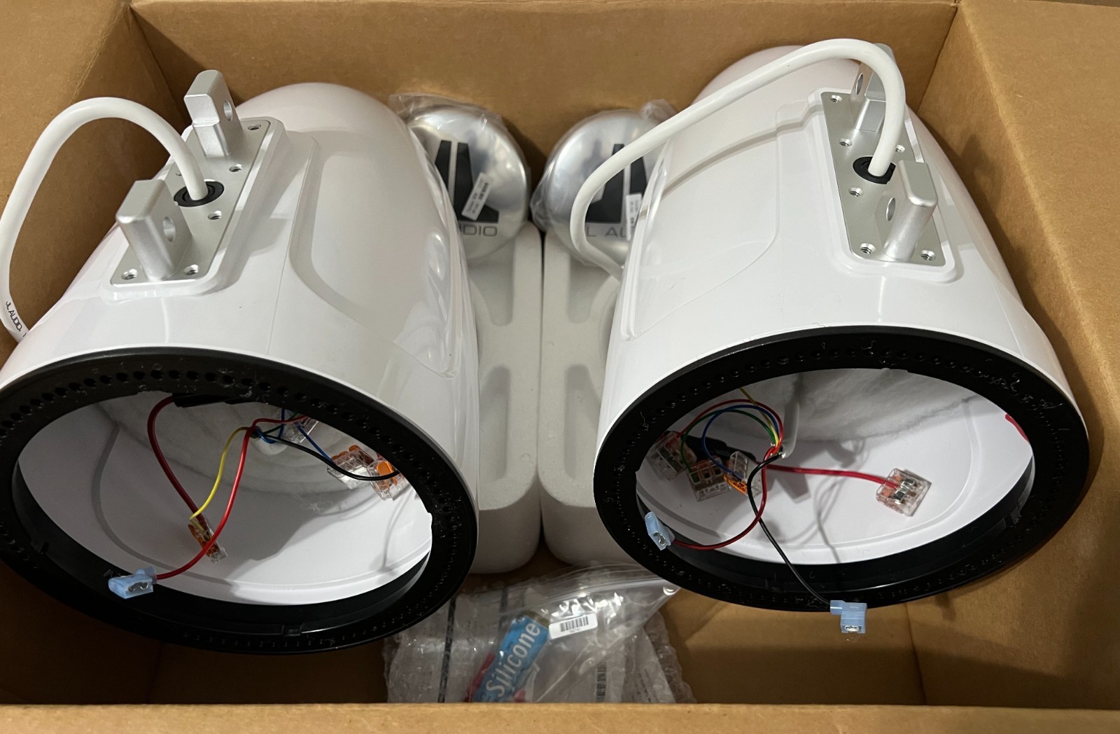 JL Audio 7.7" Enclosed Wake Tower Speaker Enclosures Empty Pair w/o clamps