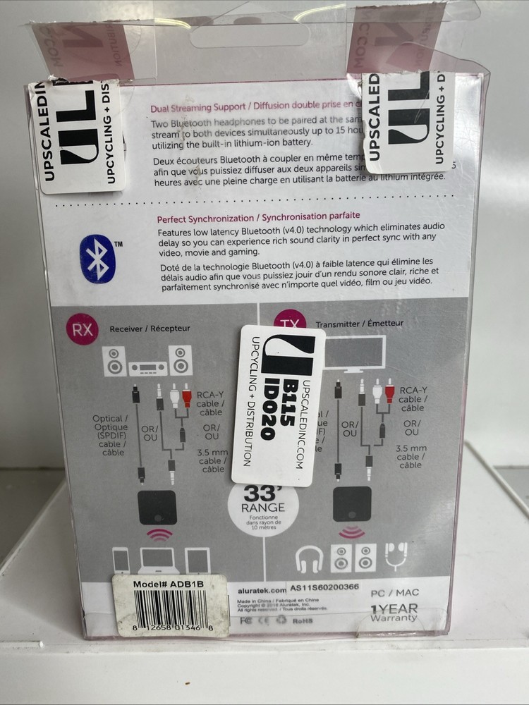 Aluratek ABC02F Bluetooth Audio Receiver and Transmitter 2-in-1 Wireless