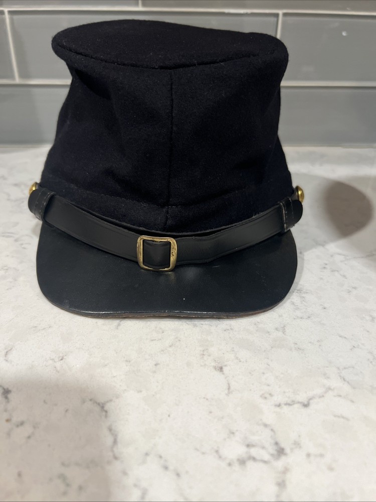 Civil War Style Kepi Hat Black Wool Cap Eagle Button Union Forge Cap