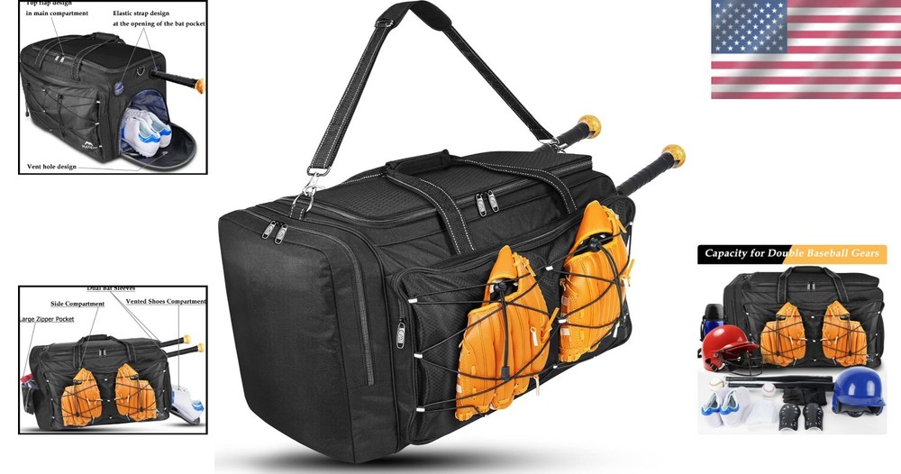Durable Baseball Catchers Duffle Bag with Adjustable Straps & Compartments